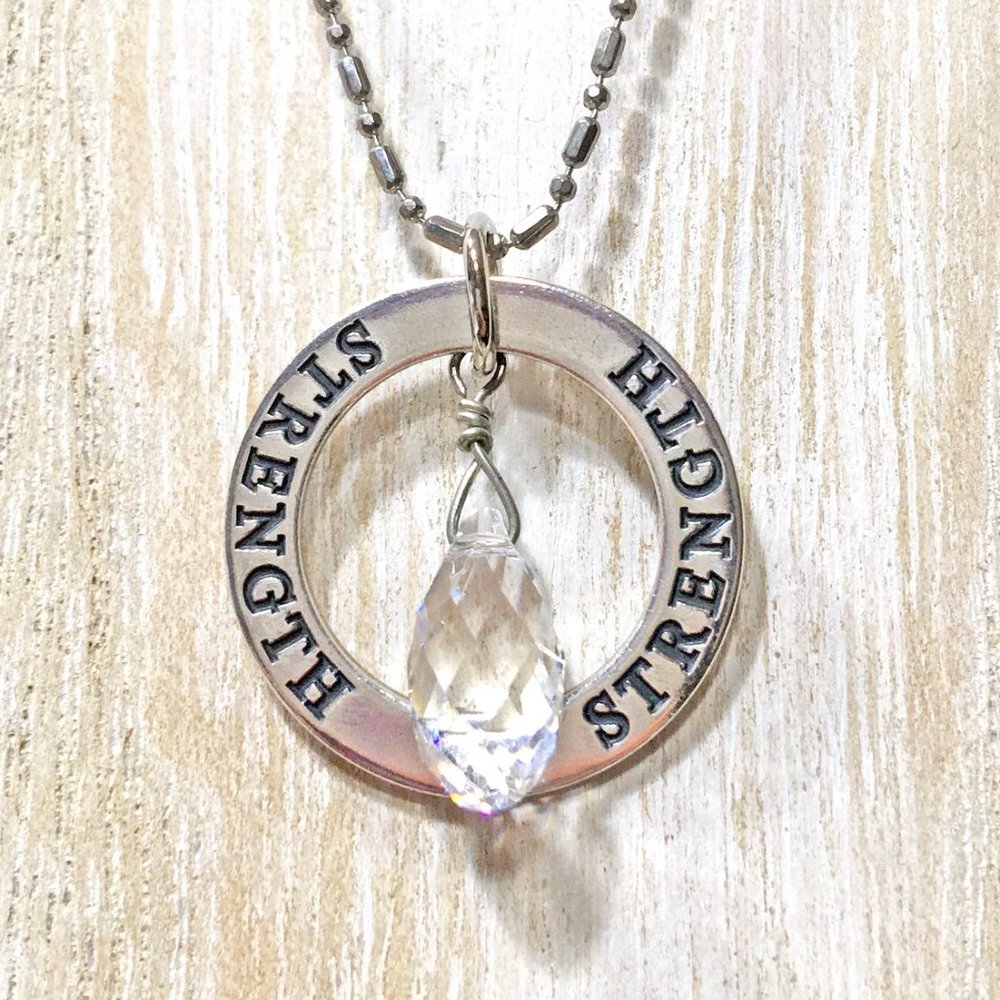 "STRENGTH" 925 STERLING SILVER CIRCLE OF LIFE INSPIRATIONAL PENDANT WITH CRYSTAL